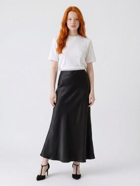 Women’s Black A-Line Midi Satin Slip Skirt
